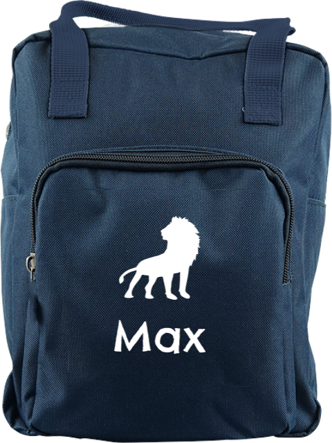 Schlichter Schulrucksack mit Namen und Löwen Motiv