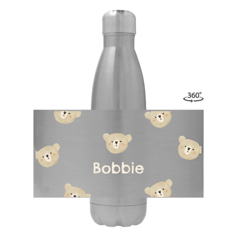 Trinkflasche aus Edelstahl mit Name und Bären Motiv