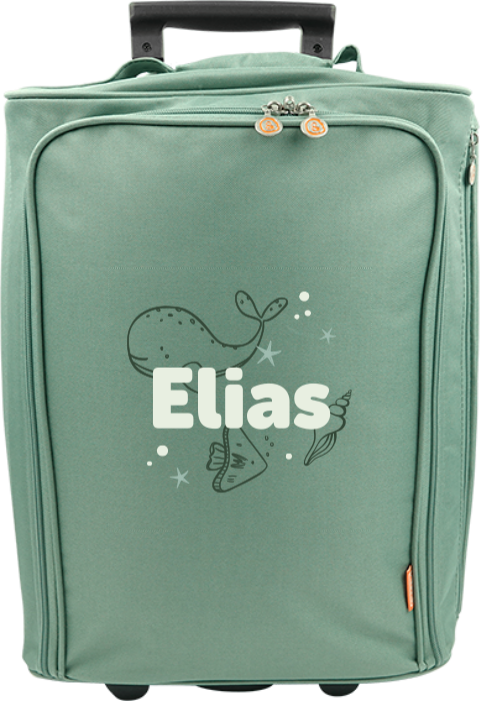 Personalisierter Trolley mit Qualle, Wal, Muschel und Namen