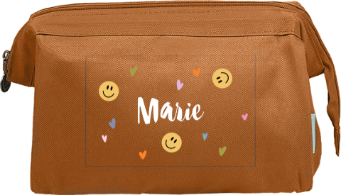 Kulturbeutel mit Smileys, Herzchen und Namen