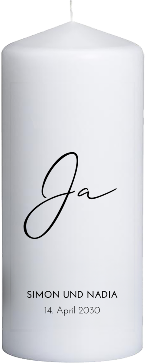 Hochzeitskerze minimalistisch mit 'Ja' 15 cm lang, Ø6 cm