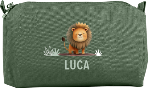 Federmäppchen mit Löwenmotiv und Namen des Kindes