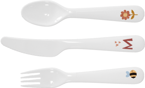 Kinderbesteck mit Initialen und kindlichen Motiven