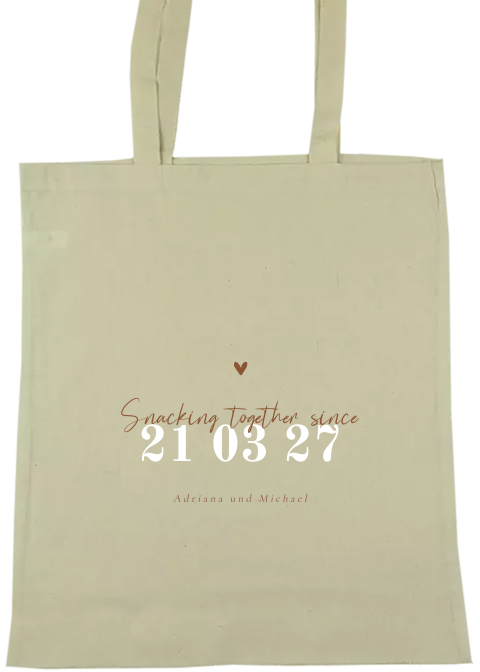Moderne Gastgeschenktasche zur Hochzeit mit Datum und Herzen