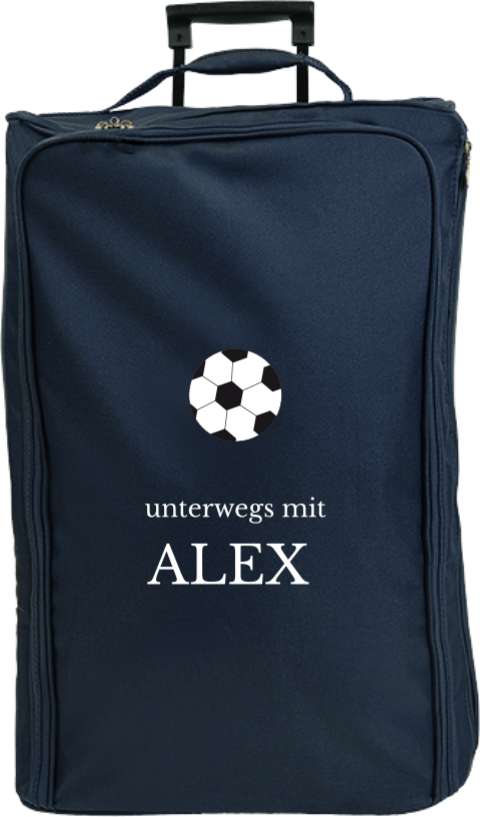 Schlichter Reisetrolley mit Namen und Fußball