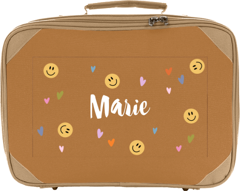Kinderkoffer mit Smileys, Herzchen und Namen