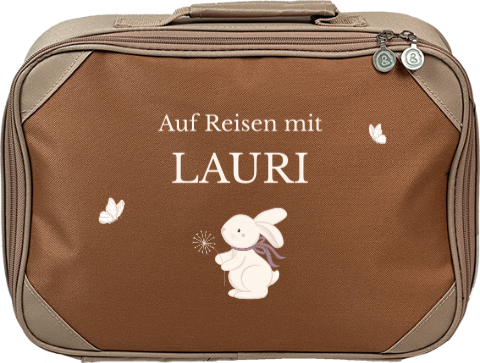 Niedlicher Kinderkoffer mit Namen und Häschen und Schmetterlingen