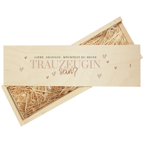 Trauzeugin fragen Geschenk Weinkiste Herzchen