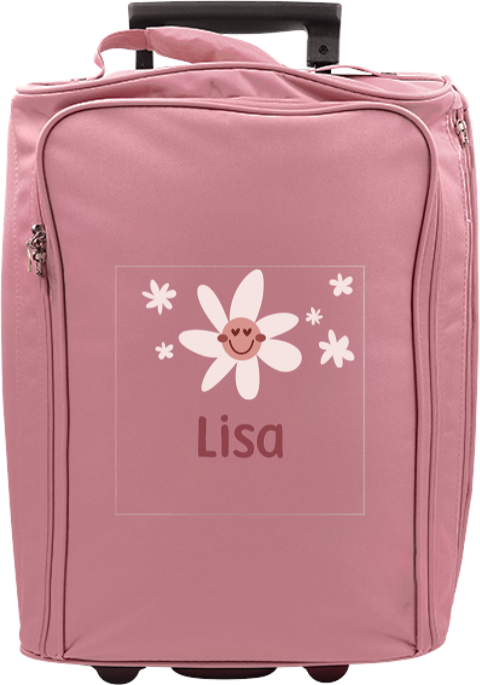 Personalisierter Trolley mit lächelnder Blume und Namen