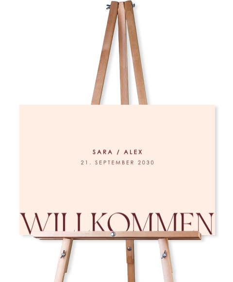 Willkommensschild Hochzeit Kirschrot mit minimalistischer Typografie