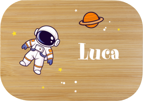 Edelstahl-Brotdose mit Name und Astronaut im Weltraum