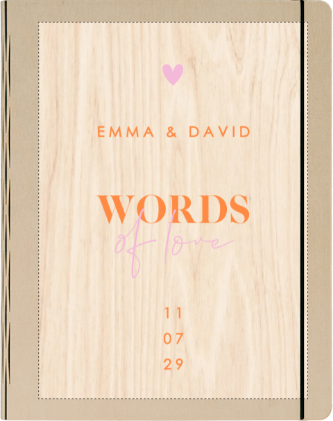 Gästebuch Holz Hochzeit mit Colorblocking pink und orange