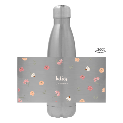 Trinkflasche aus Edelstahl mit Name und Blumenmuster