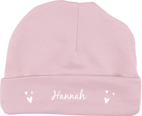 Personalisierte Babymütze mit Herzchen und Namen
