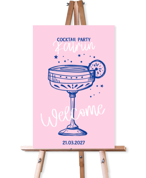 Willkommensschild zur CocktailParty mit CocktailGlas