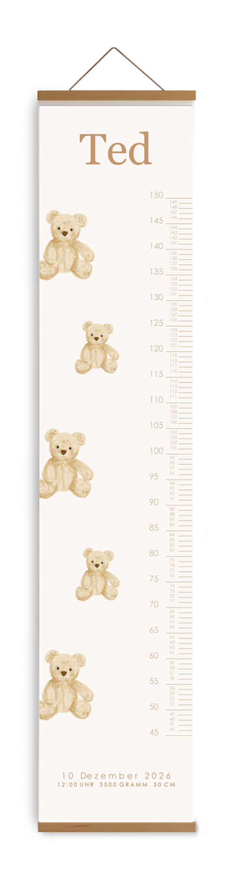 Kindermesslatte zum Aufhängen mit gezeichneten Teddybären
