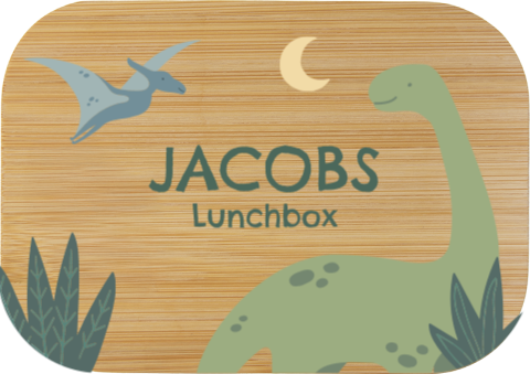 Edelstahl-Brotdose mit Safari-Motto, Dinosauriern und Mond