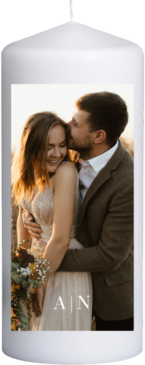 Hochzeitskerze mit Foto und Initialen 15 cm lang, Ø6 cm
