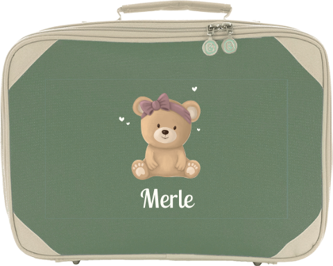 Niedlicher Reisekoffer für Kinder mit Namen und Teddy mit Schleifchen