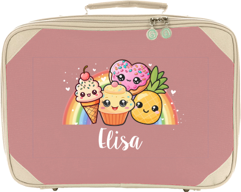 Schlichter Kinderkoffer mit Regenbogen, Cartoon-Snacks und Namen