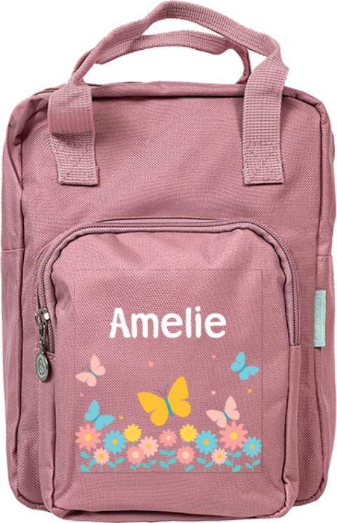 Rucksack Classic mit Schmetterlingen, Blumen und Namen