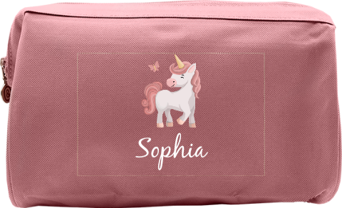 Schöner Kulturbeutel mit Einhorn, Schmetterling und Namen