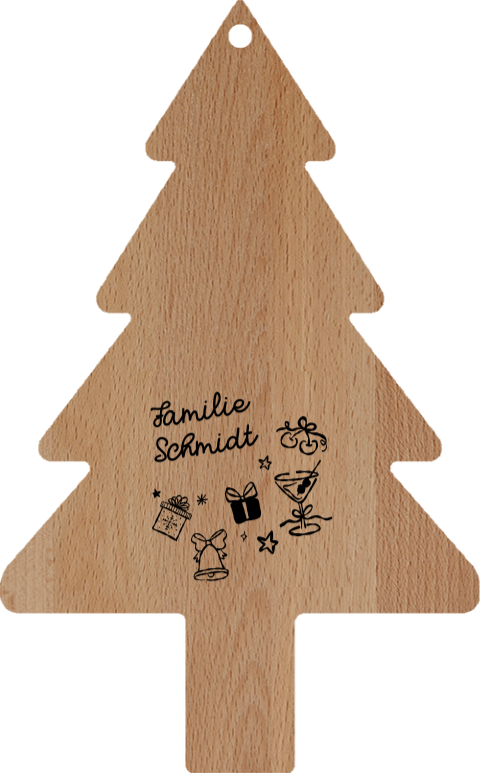 Graviertes Holz-Schneidebrett zu Weihnachten mit Illustrationen