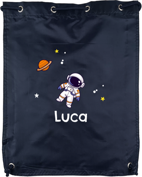 Turnbeutel mit Name und Astronaut im Weltraum