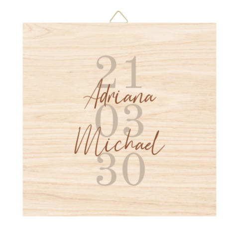 Holzfliese zur Hochzeit mit großem Datum
