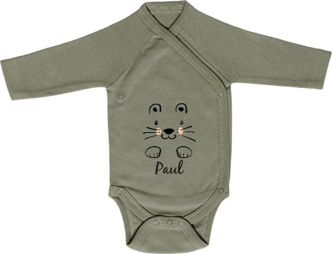 Baby-Body langarm mit Umrissen einer Katze und Namen