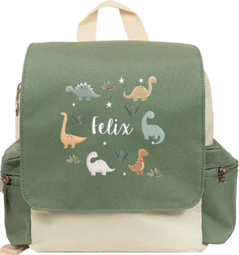 Rucksack Adventure mit Namen, Dinosauriern und Sternen