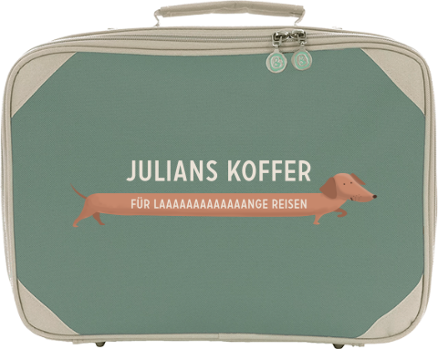 Kinderkoffer mit Namen und Dackel für lange Reisen