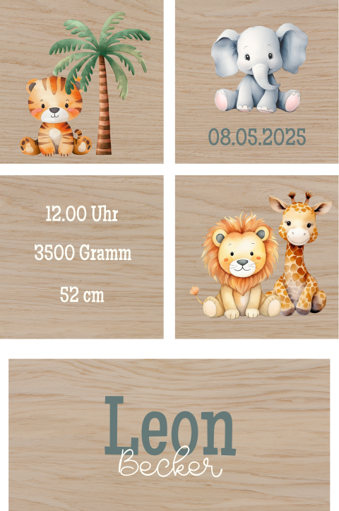 Niedliche Bauklötze mit Dschungel Tieren und Palme