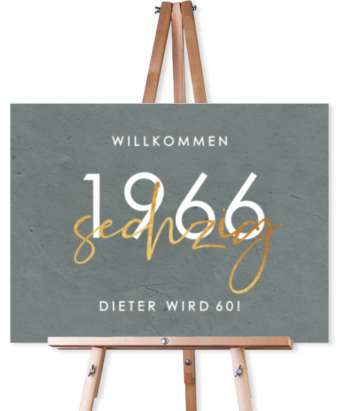 Willkommensschild zum 60. Geburtstag mit grauem Hintergrund