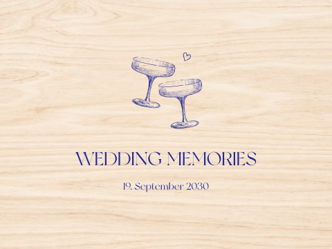 Erinnerungskiste mit blauer Schrift und gezeichneten Champagnergläsern