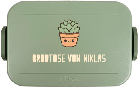 Mepal Brotdose To Go mit Name und süßer Kawaii-Pflanze im Blumentopf