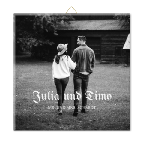 Hochzeitsfliese mit Foto im Zeitungsstil