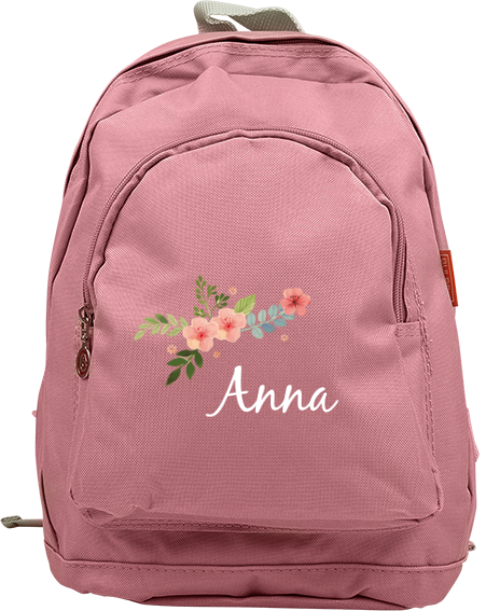 Florale Schultasche mit Namen und Blümchen