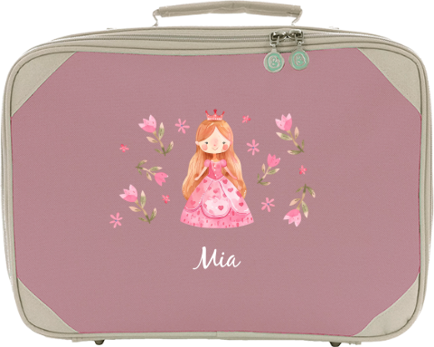Stilvoller Kinderkoffer mit Namen und Prinzessin und Blumen