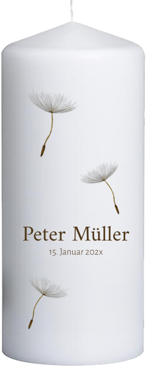 Trauerkerze mit fliegenden Pusteblumen gestalten