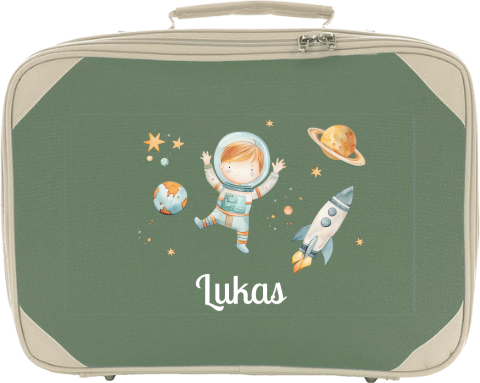 Cooler Kinderkoffer mit Namen und Astronauten im Weltall