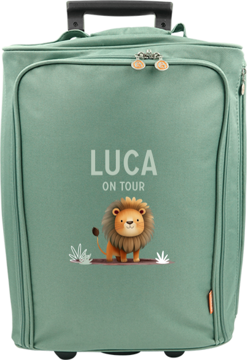 Personalisierter Trolley mit Namen und Löwenmotiv