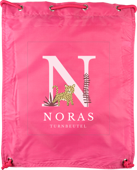 Personalisierbarer Turnbeutel mit Namen, Initial und Geparden Motiv