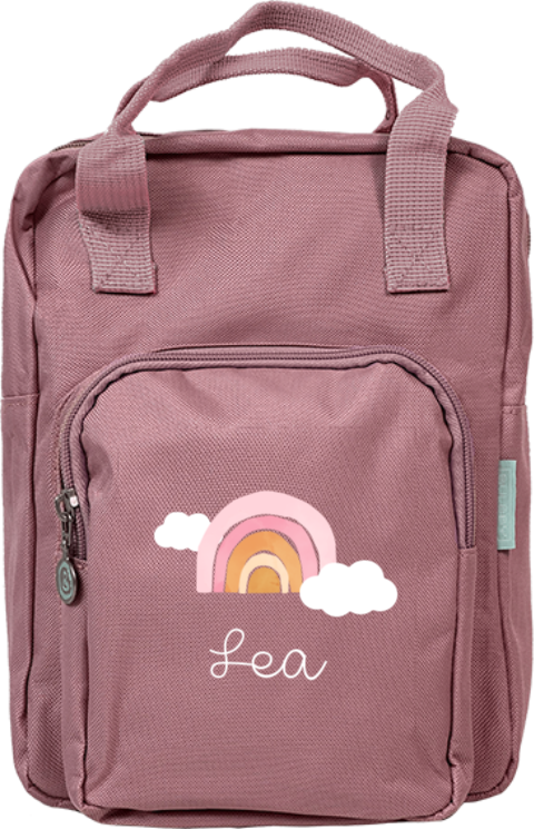 Rucksack Classic mit Namen, Regenbogen und Wolken