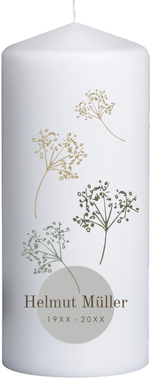 Trauerkerze mit floralen Dolden – natürlich & ruhig
