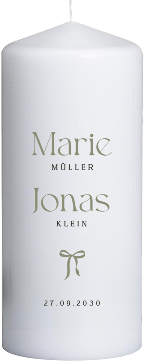 Hochzeitskerze mit Schleife 15 cm lang, Ø6 cm