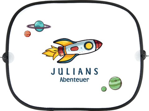 Auto Sonnenschutz mit Namen, Rakete und Planeten