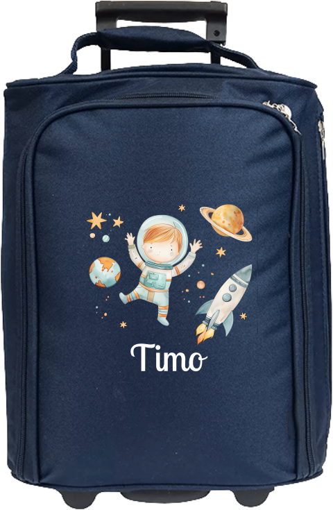 Personalisierter Kindertrolley mit Namen und Astronauten im Weltall