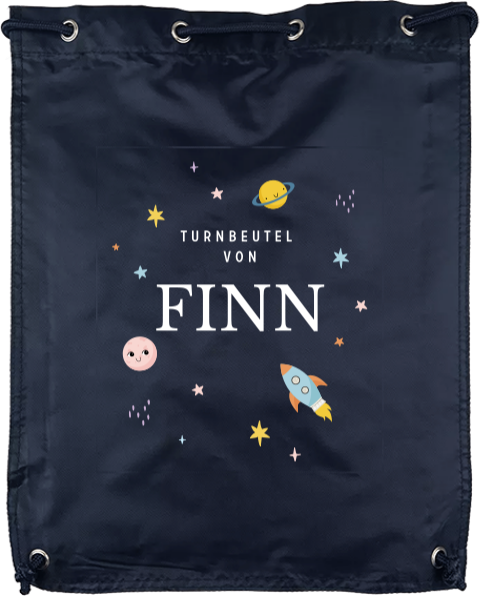 Kinderturnbeutel mit Namen und Weltall-Motiv