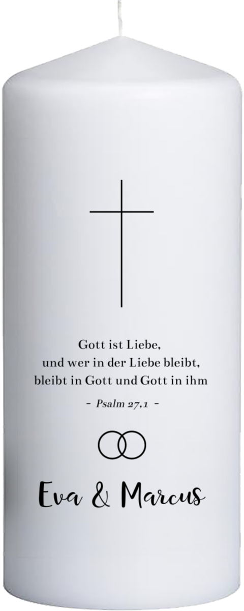 Hochzeitskerze mit Kreuz, Ringen und Bibelvers – 20 cm hoch, 8 cm Ø